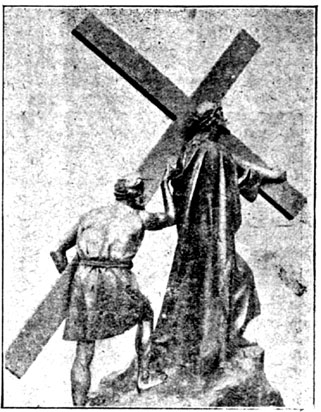 Z pomocą Szymona z Cyreny dźwiga Jezus krzyż