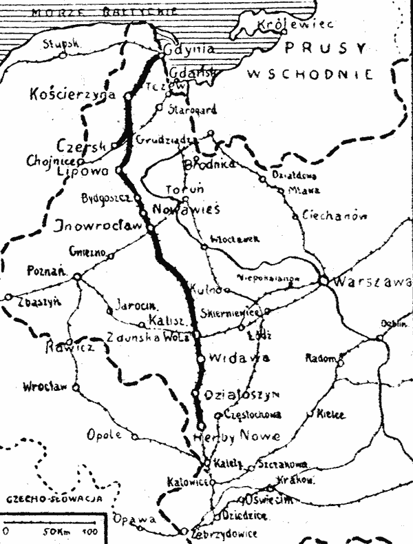 Mapa linii kolejowej Herby Śląskie - Gdynia